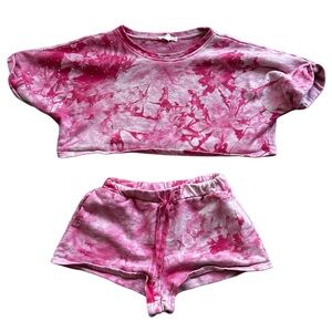 Cloud Ten Pink Tie Dye Cropped Rhinestone Shirt and Shorts Cotton Set Size Small